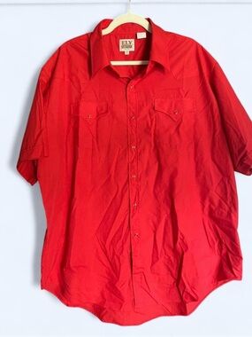 Ely Cattleman Red Pearl Snap Western Shirt Short Sleeve 18.5 XXL Cowboy Retro